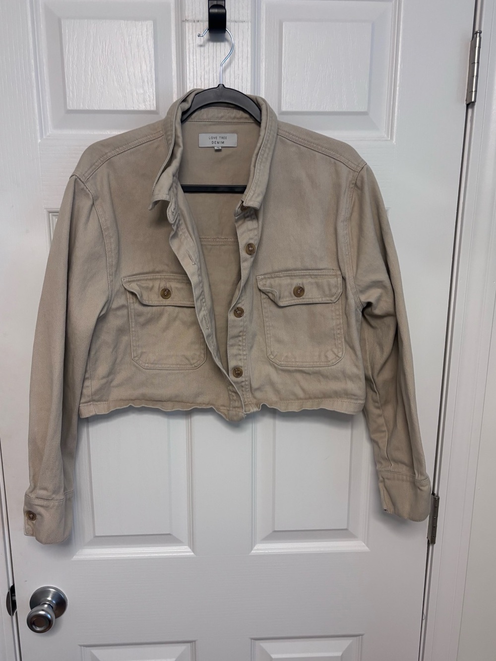 Love Tree Cropped Tan Jean Jacket